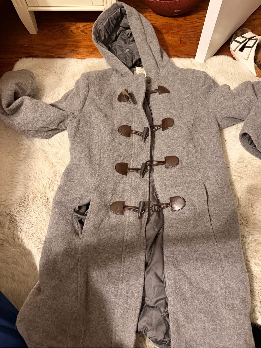 L.L. Bean Gray Hooded Wool Toggle Duffle Coat